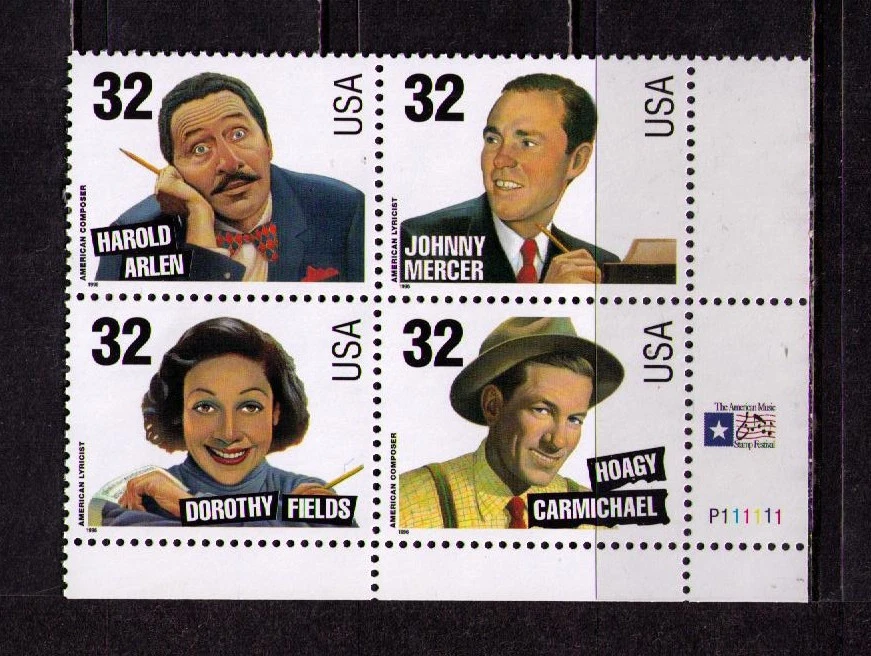 US USA Sc# 3103a MNH FVF PLATE # BLOCK of 4 Songwriters Mercer Carmichael Arlen - Image 1 of 1