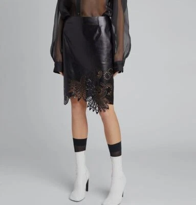 $1498 Falda Dries Van Noten Mujer Cuero Negro Detalle Recortado Talla FR 40 / US 8 Foto 1 de 4