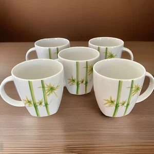 Lubiana Poland Porcelain Mugs Tea Coffee Cups Vintage Bamboo Flower SET of 5 - Picture 1 of 6