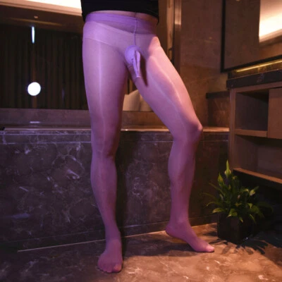 Herren Schwul Glänzend Strumpfband Durchsichtig Strumpfhose Mantel Unterwäsche - Bild 1 von 4