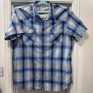 Bullhead Western Shirt Mens  XXXL Blue Windowpane Plaid Pearl Snap West Cowboy - Picture 1 of 12