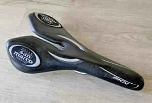 SELLE SAN MARCO SADDLE 198 GRAMS TITANIUM RAILS 143 MM X 278 MM EMBROIDERED - Picture 1 of 7
