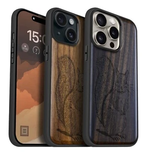 Funda Magnética Madera para iPhone 12 13 14 15 Pro Max Plus MagSafe Cubierta Ardilla - Imagen 1 de 13