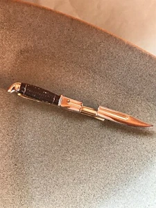 Vintage Long Hickok Signed Silvertone Knife w Brown Enamel Handle Men’s Tie Clip - Picture 1 of 8
