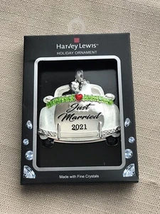 New! Harvey Lewis 2021 Just Married Car Ornament with Fine Crystals - Picture 1 of 2