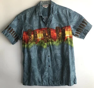 Pacific Legend Mens Button Down Shirt Size M Hawaiian Tiki Sunset  - Picture 1 of 4
