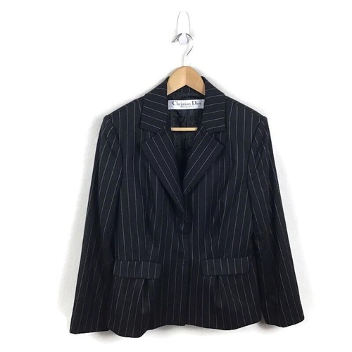 Christian Dior Boutique Jacket 12 nero bianco spilla righe blazer lana donna $4K