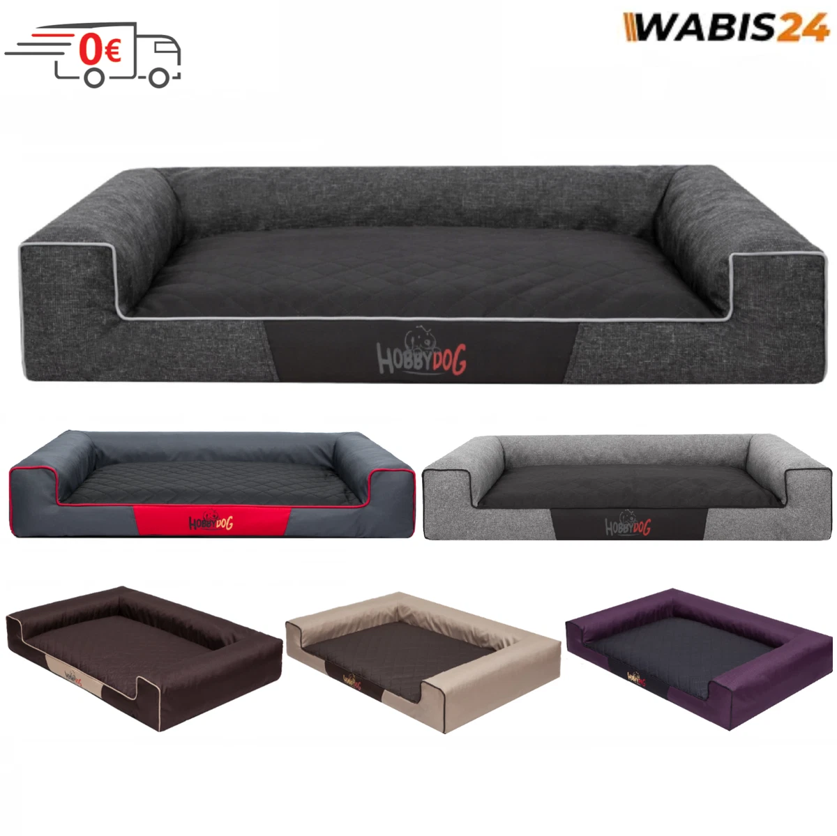 HobbyDog Hundesofa Cordura Comfort XXXL – Grau Mit Rot, 140 X 115 X 25 Cm, Antiallergisch, Robust
