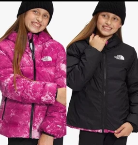 The North Face Girls Pink Fuchsia Reversible North Down Hooded Jacket - Picture 1 of 9