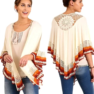 Umgee Top Size L Crochet Cottage Drape Cardigan Poncho Shawl Womens Bohemian - Picture 1 of 4