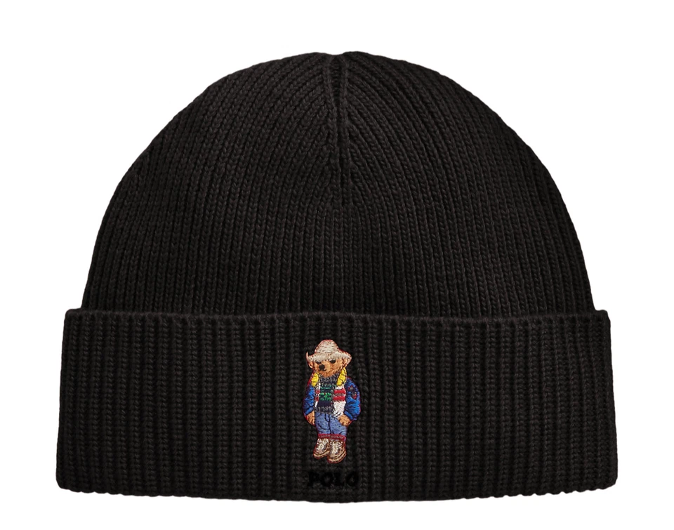 Polo Ralph Lauren Sólido Oso de Vacaciones Negro Punto Acanalado Gorro PC1031-001 Foto 1 de 1