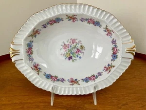 Vtg Czechoslovakia Oval Serving Bowl ~ Multicolored Florals Gold Trim 10 3/8” - Picture 1 of 7