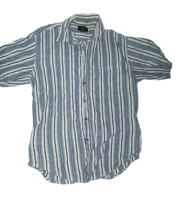 VTG Cambridge Classics Mens Medium Short Sleeve Button Up Blue Stripes Collared - Image 1 of 4