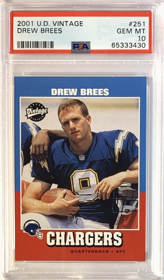2001 UPPER DECK VINTAGE #251 DREW BREES ROOKIE FUTURE HOF PSA 10--FAST SHIPPING! - Image 1 of 3