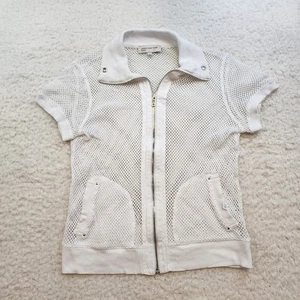 Jones New York Sport Full Zip Mesh Top L White Short Sleeve Pockets Beach Coast - Picture 1 of 9