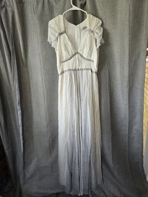 Maxi Vestido Badgley Mischka Couture Seda Lunares Cuentas Talla 10 Y2K Blanco Foto 1 de 4