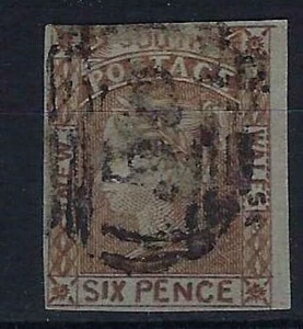 AUSTRALIA - NEW SOUTH WALES SG74 1854 6d YELLOW-BROWN USED (d) - Picture 1 of 1