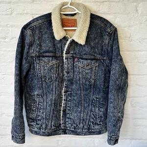 Levi's Strauss Red Tab Type III Acid Washed Blue Denim Sherpa Jacke Herren Größe L - Bild 1 von 13