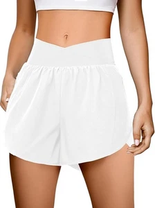 FireSwan Women's White Crossover Athletic Flowy Shorts Skorts w/ Pockets, Sz XXL - Picture 1 of 6