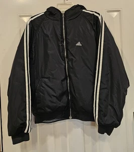 Adidas Reversible Hooded Bomber Jacket Black/Gray Men's Medium - Picture 1 of 8