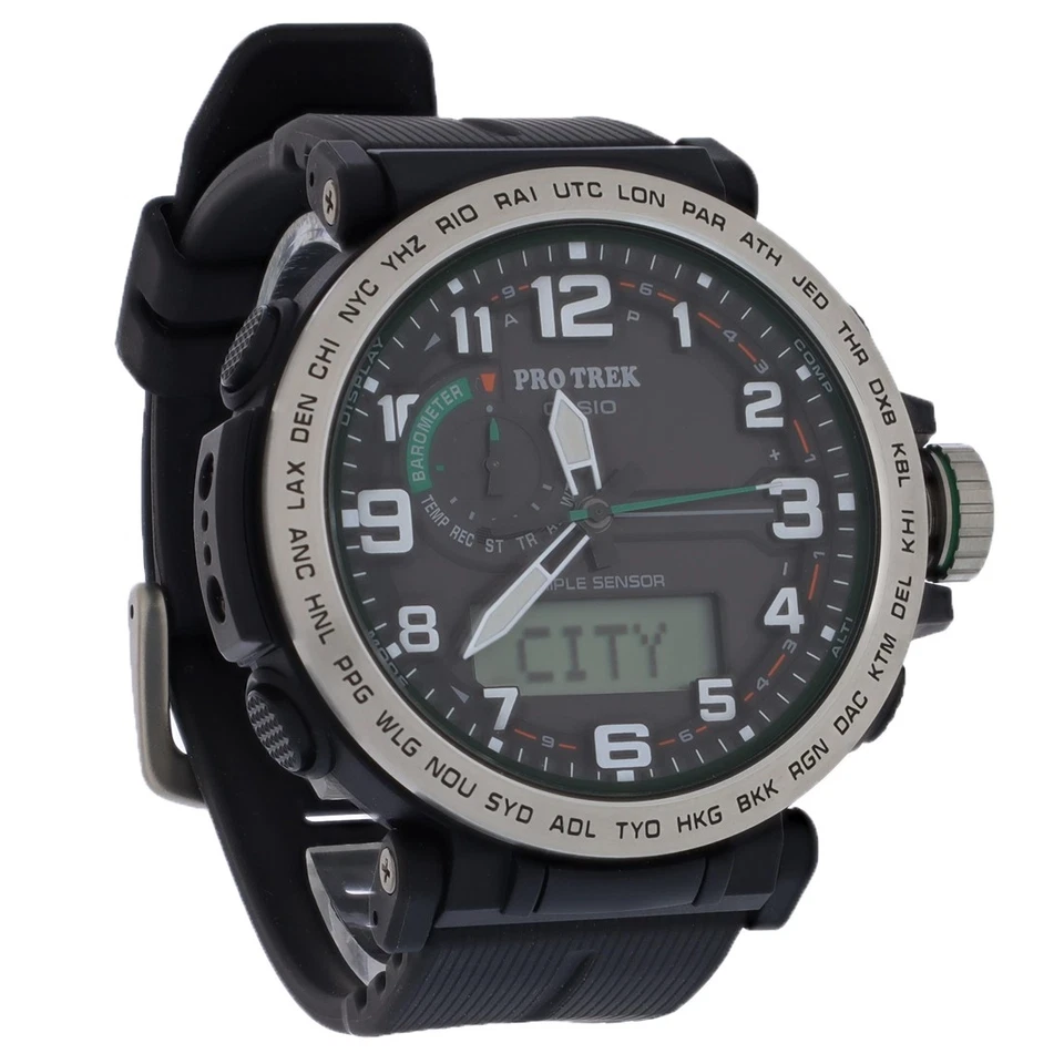 Casio Pro Trek masculino mostrador preto sensor triplo movido a energia solar PRG601-1 - Imagem 1 de 2