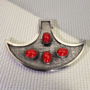 Vintage Ecuador 900 Silber rote Koralle Cabochons Anhänger Unikat Modernist Tribal - Bild 1 von 5
