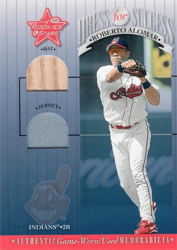 Roberto Alomar relic bat jersey patch baseball card 2001 Leaf Stars #DFS18 - Image 1 of 1