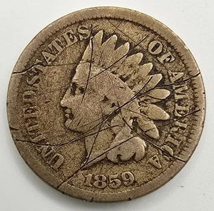 Centavo cabeza india 1859 detalles G centavo tipo IHC moneda sin escudo ¡Envío gratuito! - Imagen 1 de 4