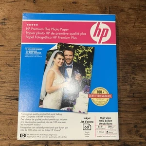 HP Premium Plus Photo Glossy Q6566A Papier 60 arkuszy 5x7 75lb Drukarki atramentowe Nowe - Zdjęcie 1 z 6