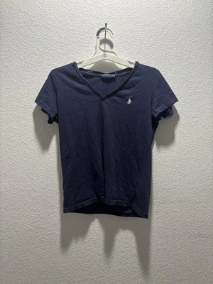 POLO RALPH LAUREN NAVY V-NECK Tee | Essential Cotton Women's Top (S) 🏇 - Image 1 of 4
