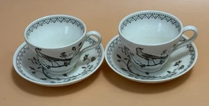 Wedgwood Aviary - Colonial Williamsburg Restoration Two Footed Cup & Saucer Sets - Picture 1 of 7