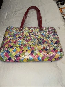 Candy Wrapper Woven Women Shoulder Bag Multicolor Pink Leather Strap #2 Preowned - Picture 1 of 14