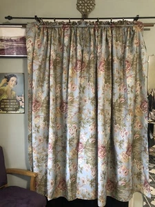 Printed Voile Blue Roses Floral Curtain Panel 51 1/2 "x 67"  Set of 2 Panels - Picture 1 of 9
