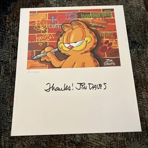 GRAZIE! Foto firmata Jim Davis /2000 Garfield fumetto gatto cartone animato incorniciato - Foto 1 di 3