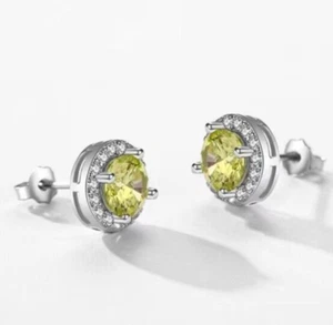 6mm Peridot Round Halo Stud Earrings Solid 925 Sterling Silver August Birthstone - Picture 1 of 4