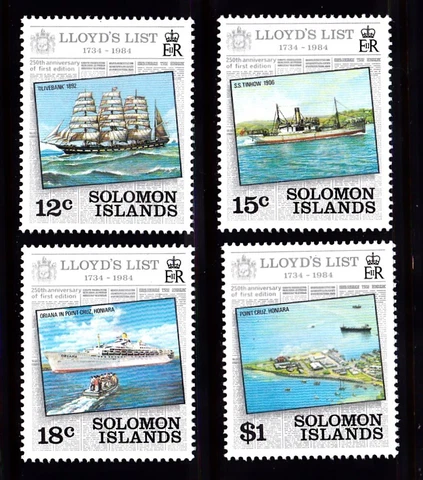 SOLOMON ISLANDS #521-524 MNH 250th ANNIV. 1st EDITION LLOYD'S LIST (SHIPS) Cover