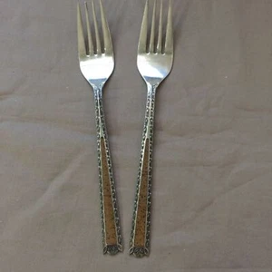 Royal Crest posate vintage argenteria 2 forchette insalata inserto finto legno - Foto 1 di 4
