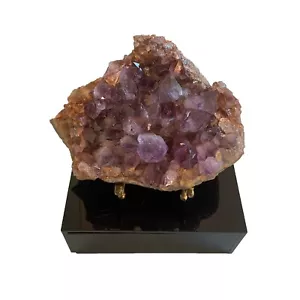 Amethyst Crystal Cluster Geode on Lucite and Brass Display Stand 2 lb. 2 oz - Picture 1 of 5