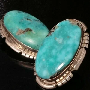 Native American Navajo Turquoise Mountain & Sterling Silver Post Earrings Signed - Picture 1 of 12