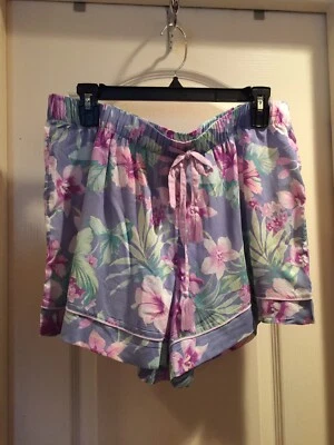 ❤️Ambrielle 花卉粉色薰衣草绿色裤子沙滩短裤 L 全新带标签 — 第 1/4 张图片