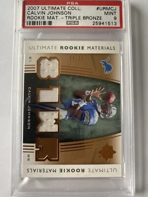 2007 Ultimate Collection Rookie Materials #ed 8/25 Calvin Johnson PSA 9 - Image 1 of 2