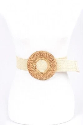 Nuevo con etiquetas Cinturón de Moda Elástico Paja Imitación Color Hebilla Bambú Nuevo Foto 1 de 4