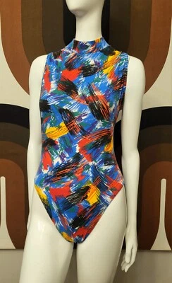 1980's  Abstract Print One Piece Bathing Suit By Body Wrappers Vtg Stranger... - Image 1 of 4