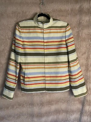 Vintage Carlisle Zip-up Blazer, Silk & Cotton Blend Colorful Striped Jacket Sz.6 - Image 1 of 4