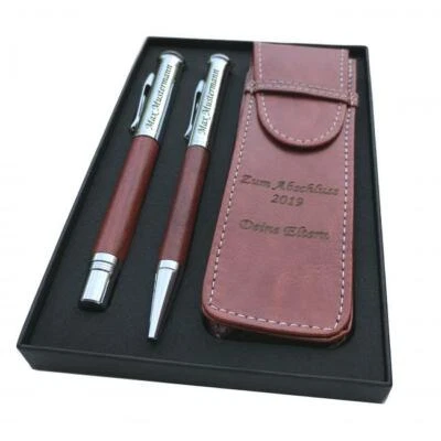 Schreibset Holz mit Ihrem Namen beschriften Füller und Kugelschreiber mit Gravur - Bild 1 von 2