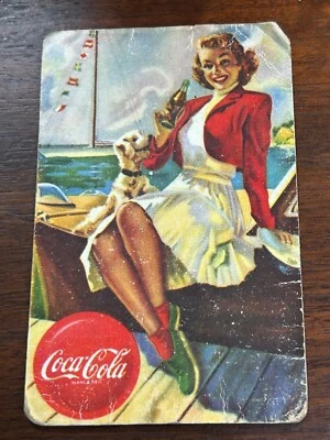 COCA COLA 1955 MEXICO POCKET CALENDAR Girl On A Yacht - Image 1 of 2