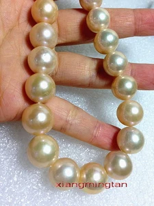 AAAAA 17"12-13mm natural round REAL South sea GOLD PINK pearl necklace 14K gold - Picture 1 of 6