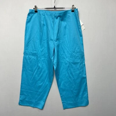 全新带标签 Bob Mackie 女式 Capri Crop 裤子大号蓝色棉混纺 M247 -21 — 第 1/4 张图片