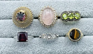 Anillos vintage tono oro y plata y circonita esterlina cuarzo cristal anillos mediados de siglo - Imagen 1 de 21