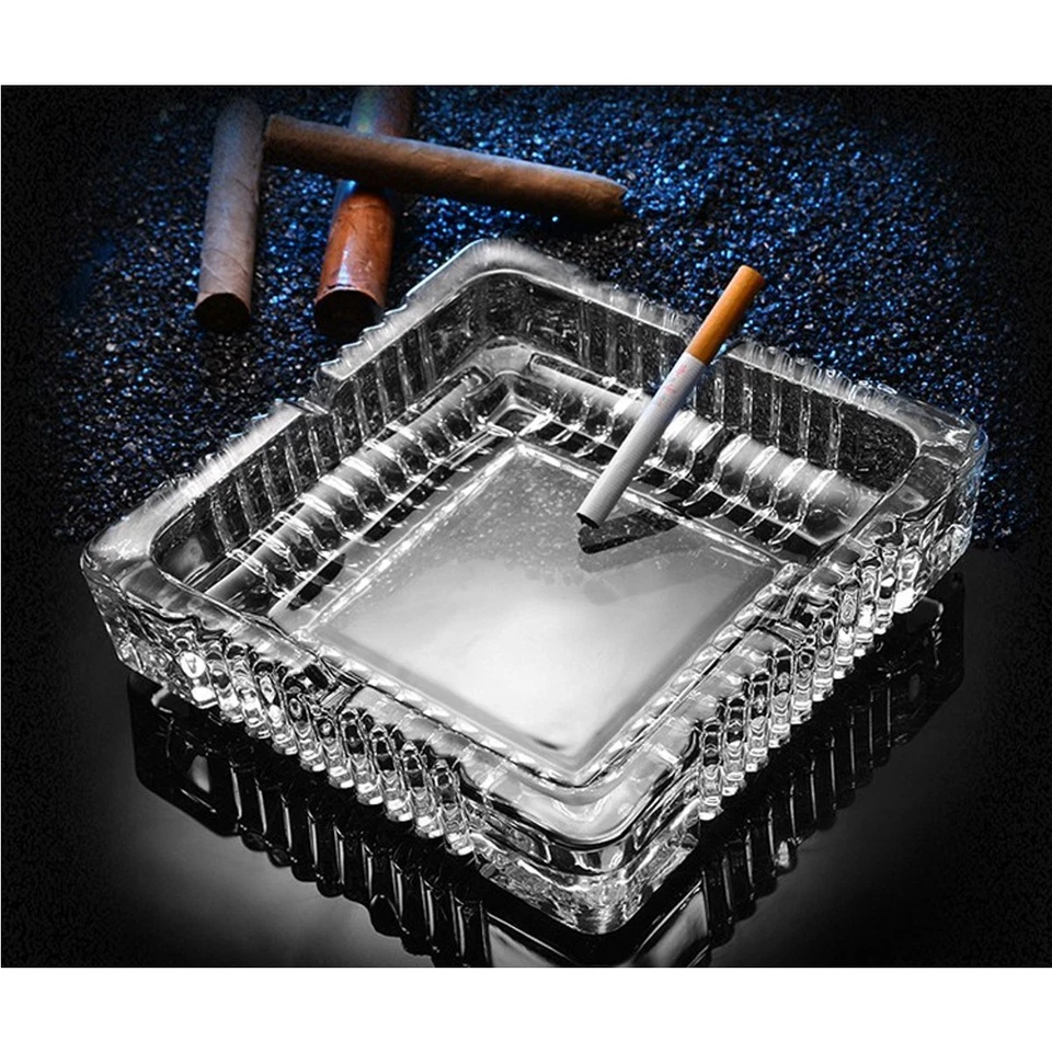 Large Luxury Glass Ashtray for Cigarettes Cigars 7x7in
